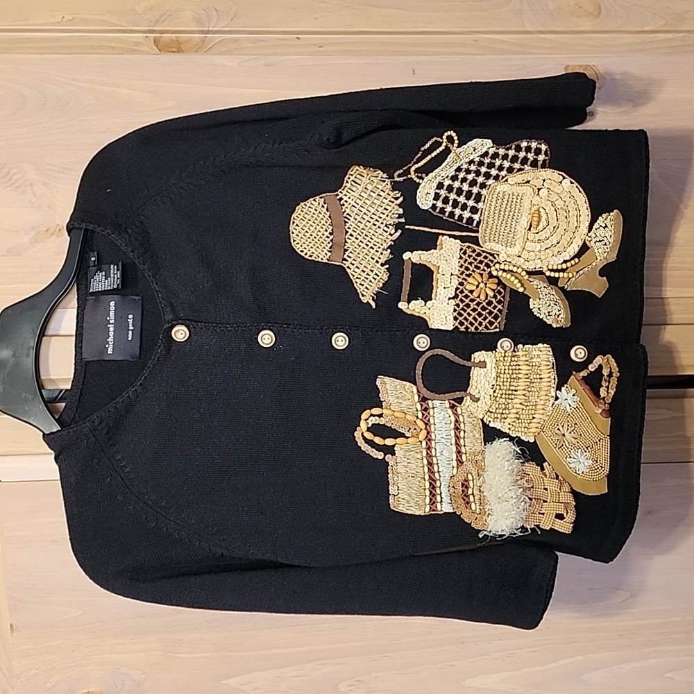 Michael Simon Beach Beaded Black Cardigan Sz S